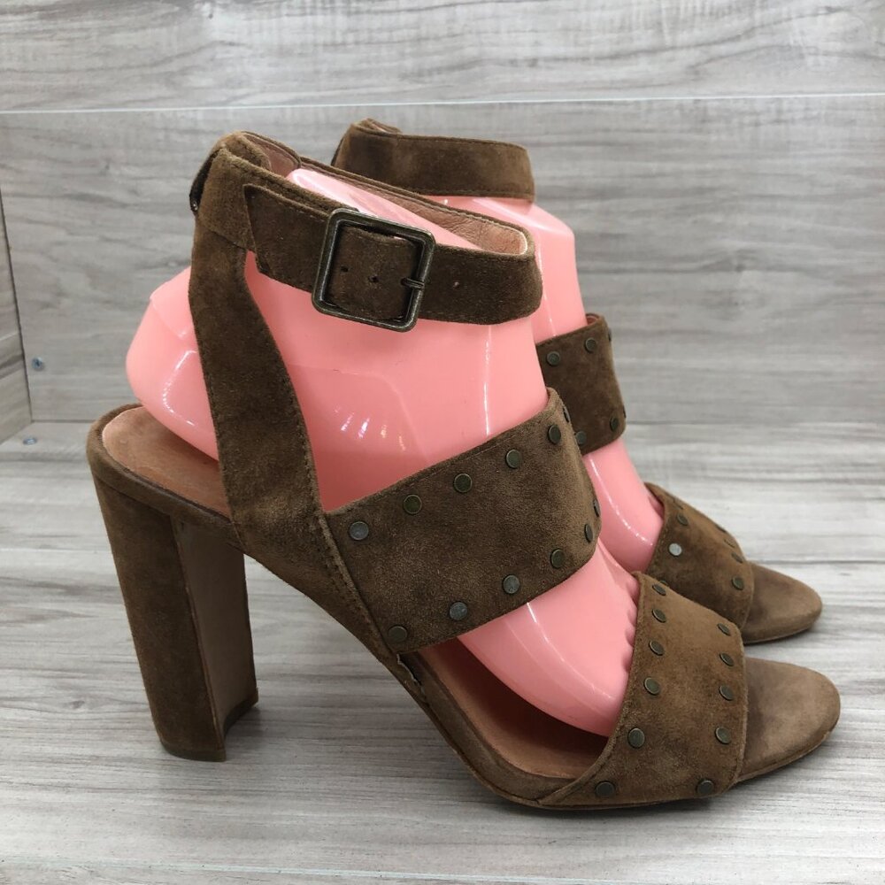 Madewell Heel Sandals Womens 9 Octavia Brown Studded Suede Buckle Strap Shoes